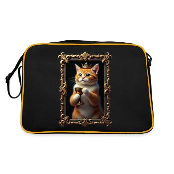 Mittelalter Katze im Bilderrahmen Kunst Krone - Retro Tasche - Schwarz/Gold - Hinten