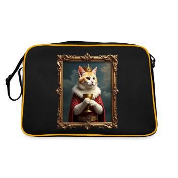 Mittelalter Katze im Bilderrahmen Kunst Krone - Retro Tasche - Schwarz/Gold - Hinten
