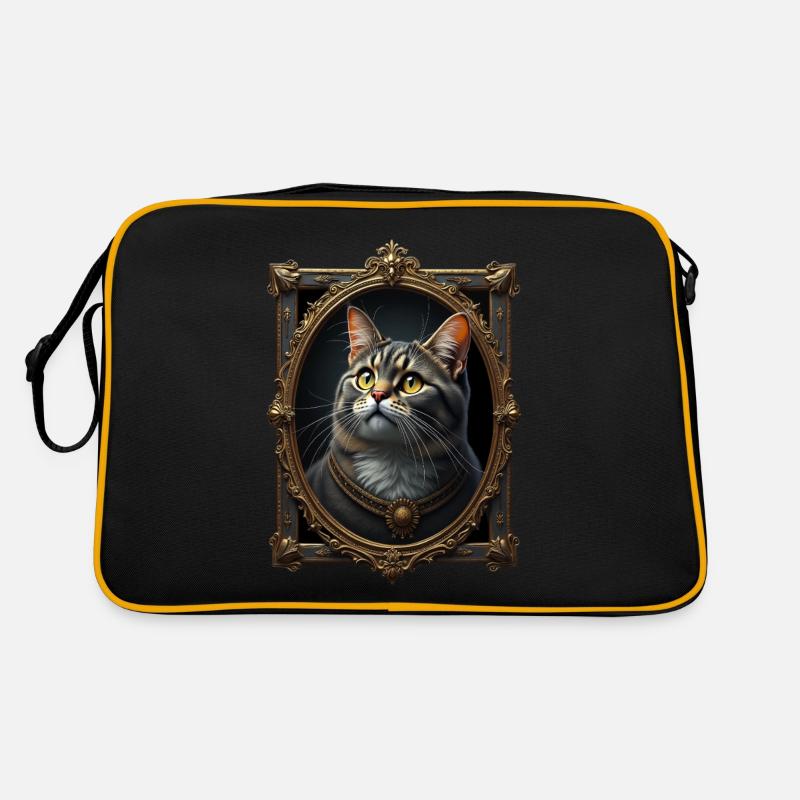 Mittelalter Katze im Bilderrahmen Kunst Krone Retro Tasche