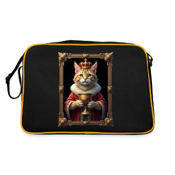 Mittelalter Katze im Bilderrahmen Kunst Krone - Retro Tasche - Schwarz/Gold - Hinten