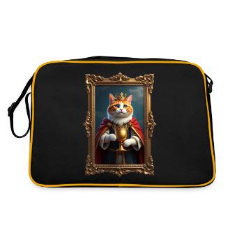 Mittelalter Katze im Bilderrahmen Kunst Krone - Retro Tasche - Schwarz/Gold - Hinten