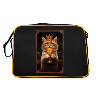 Mittelalter Katze im Bilderrahmen Kunst Krone - Retro Tasche - Schwarz/Gold - Hinten