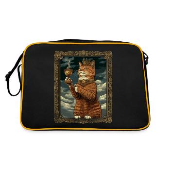 Mittelalter Katze im Bilderrahmen Kunst Krone - Retro Tasche - Schwarz/Gold - Hinten