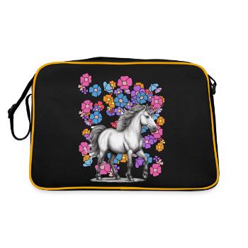 Unicorn Horse Flowers Spring Flower - Retro Bag - black/gold - Back