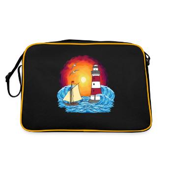 maritim Segelschiff Leuchtturm Schiff Schiffe - Retro Tasche - Schwarz/Gold - Hinten