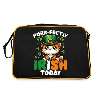 Purrisch Irisch Heute Süße Katze - Retro Tasche - Schwarz/Gold - Hinten