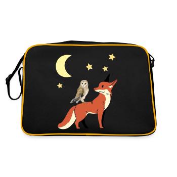 Eule Fuchs Guten Nacht Kinder Kind Baby - Retro Tasche - Schwarz/Gold - Hinten