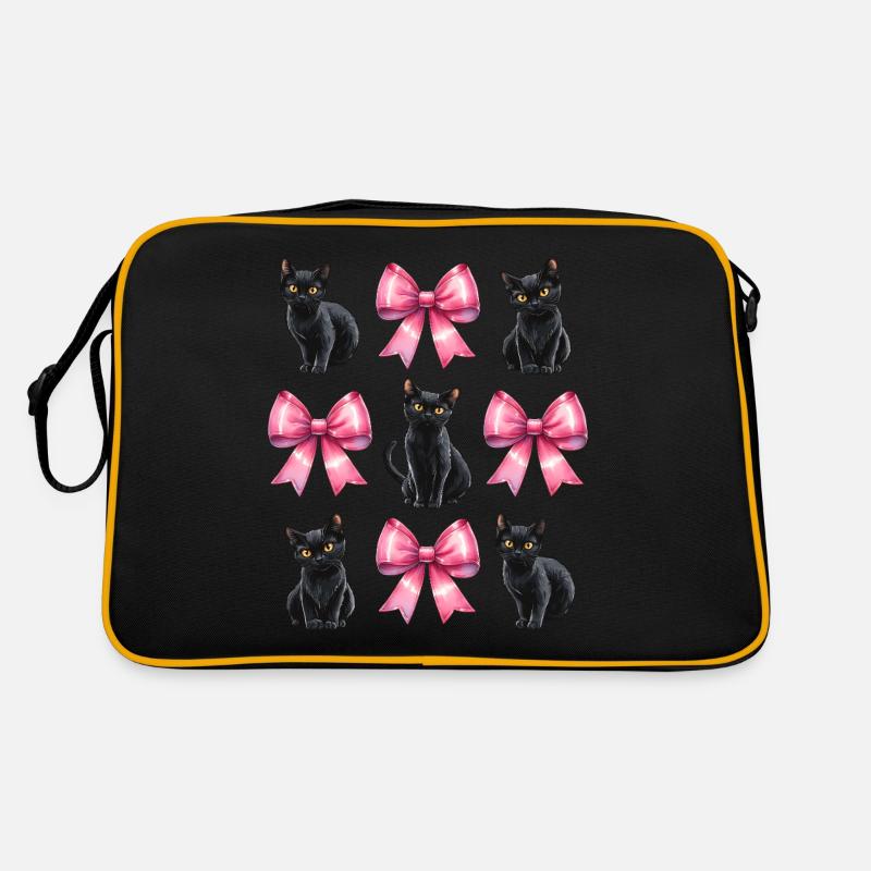 Coquette Bow Schwarze Katze Mama Rosa Schleife Retro Tasche