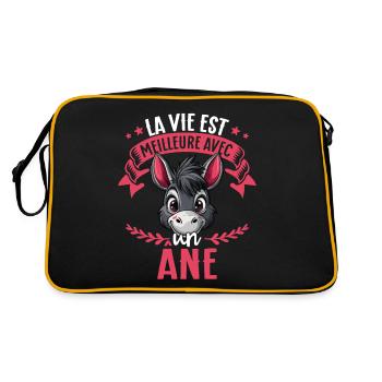 La vie est meilleure avec un ane - süße Esel - Retro Tasche - Schwarz/Gold - Hinten