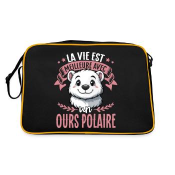 La vie est meilleure avec un ours polaire - süßer - Retro Tasche - Schwarz/Gold - Hinten