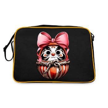 Coquette Bow Daruma Doll Japan Pink Bow - Retro Bag - black/gold - Back