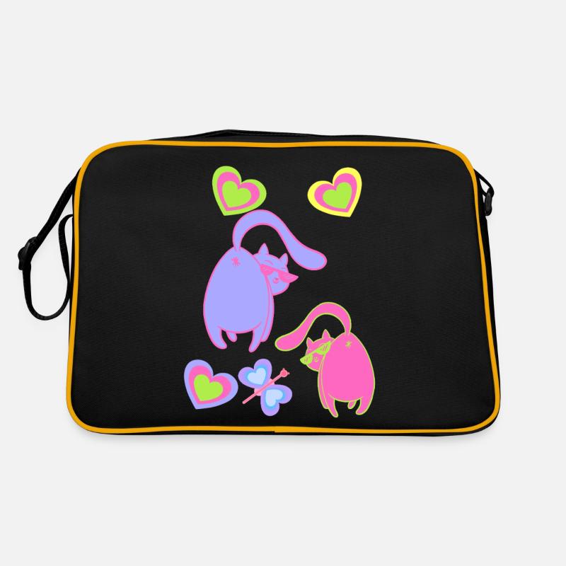 Valentin Katzen Katze Herz Herzen Liebe Partner Retro Tasche