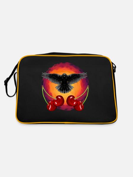 Rockabilly Crow Crows Cherry Cherries Fruit - Retro Bag - black/gold - Back