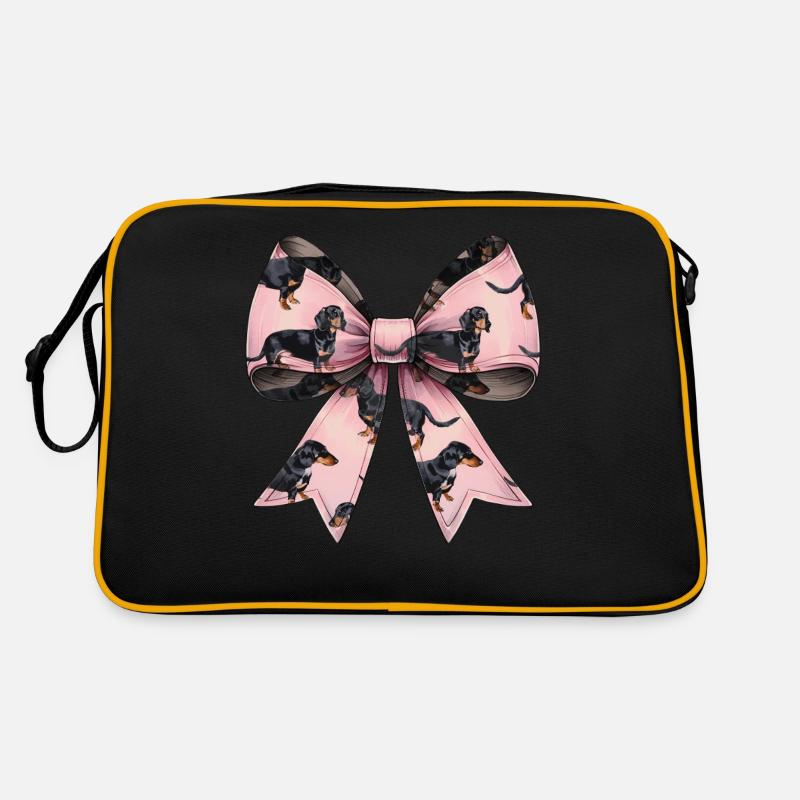 Coquette Schleife Dackel Hund Mama Muster rosa Retro Tasche