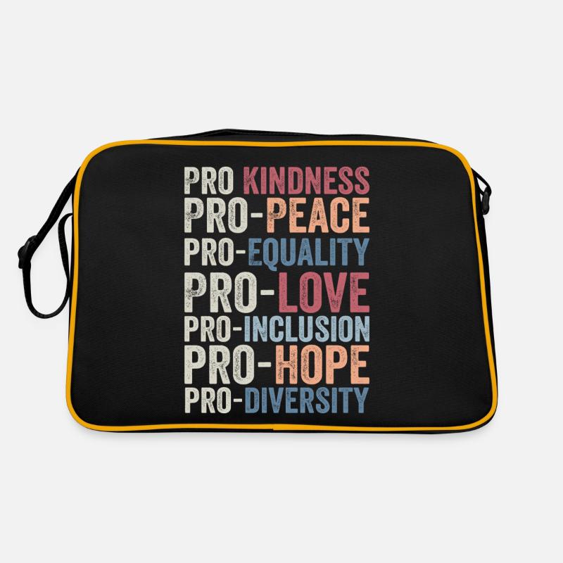 Pro Freundlichkeit, pro Frieden, pro Gleichheit, pro Liebe Retro Tasche