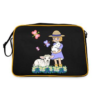 Children Child Girl Sheep Sheep Lamb Easter - Retro Bag - black/gold - Back