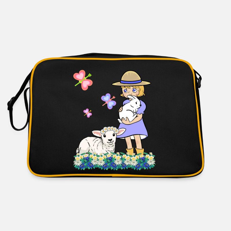 Kinder Kind Mädchen Schaf Schafe Lamm Ostern Retro Tasche