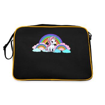 Regenbogen Einhorn Einhörner Pferd Pferde Kinder - Retro Tasche - Schwarz/Gold - Hinten