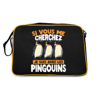Si vous me cherchez, je suis avec les pingouins - Sac Retro - noir/or - Dos