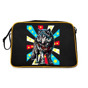 Tattoo Wolf Wölfe - Retro Tasche - Schwarz/Gold - Hinten