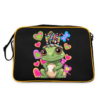 Hippie Frosch Frösche Kinder Kind Baby - Retro Tasche - Schwarz/Gold - Hinten