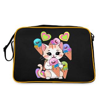 Chat Chats Glace Crème Enfants Enfant Bébé Bambins - Sac Retro - noir/or - Dos