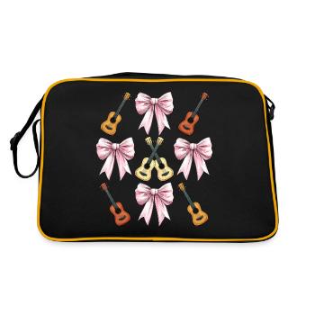 Coquette Bogen Ukulele Gitarre Uke Mädchen Mama - Retro Tasche - Schwarz/Gold - Hinten