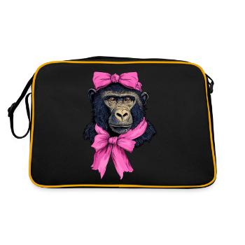 Coquette Schleife Pavian Affe Mama Muttertag rosa - Retro Tasche - Schwarz/Gold - Hinten
