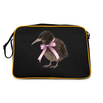 Coquette Bogen Kiwi Vogel Mama Muttertag rosa - Retro Tasche - Schwarz/Gold - Hinten