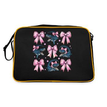 Coquette Bogen Mosasaurus Dinosaurier Mädchen Mama - Retro Tasche - Schwarz/Gold - Hinten