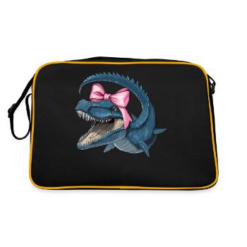 Coquette Bogen Mosasaurus Dinosaurier Mädchen Mama - Retro Tasche - Schwarz/Gold - Hinten