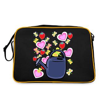 Gärtner Gießkanne Retro Erdbeeren Frucht Obst - Retro Tasche - Schwarz/Gold - Hinten