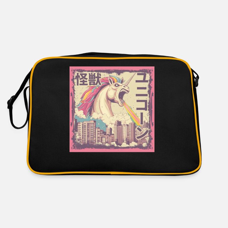 Kaiju Einhorn Japanisches Monster Regenbogen - Retro Tasche - Schwarz/Gold