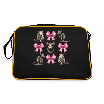 Coquette Bogen Ratte Maus Mama Muttertag Mädchen - Retro Tasche - Schwarz/Gold - Hinten