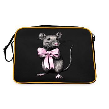 Coquette Bogen Ratte Maus Mama Muttertag Mädchen - Retro Tasche - Schwarz/Gold - Hinten