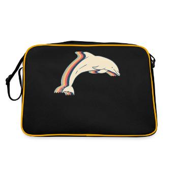 Delphin Ozean Tier Retro Line Art - Retro Tasche - Schwarz/Gold - Hinten