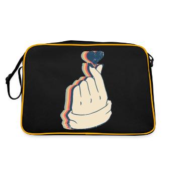 Saranghae Kpop Doigt Coeur Kdrama Rétro Line Art - Sac Retro - noir/or - Dos