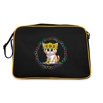 Retro Cat Cats Kids Child Sunflowers - Retro Bag - black/gold - Back
