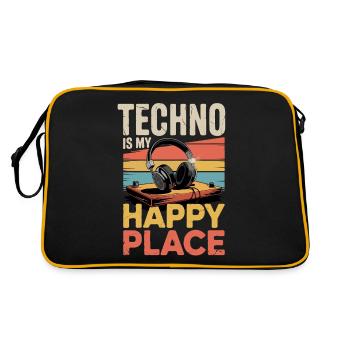Techno My Happy Place Music Lover DJ Casque - Sac Retro - noir/or - Dos