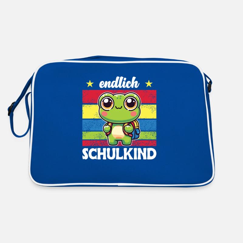 Endlich Schulkind süßer Frosch zur Einschulung Retro Tasche
