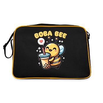 Boba Bee Bubble Tea Pun kawaii bee - Retro Bag - black/gold - Back