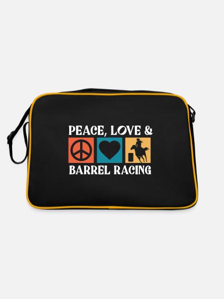 Peace Love Fassrennen Barrel Racing Pferdesport - Retro Tasche - Schwarz/Gold - Hinten
