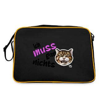Ich muss gar nichts, lustiges grimmiges Katzen - Retro Tasche - Schwarz/Gold - Hinten
