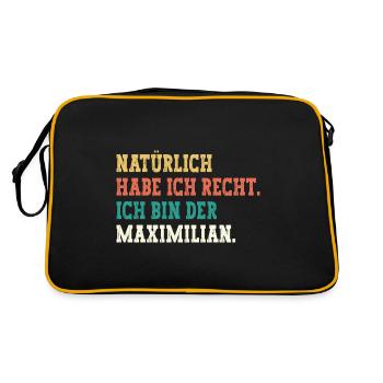 Maximilian Lustiger Spruch Vorname Name Maximilian - Retro Tasche - Schwarz/Gold - Hinten