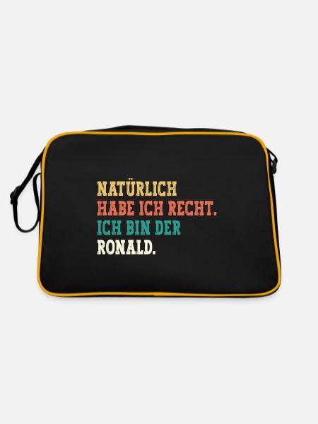 Ronald Lustiger Spruch Vorname Name Ronald - Retro Tasche - Schwarz/Gold - Hinten
