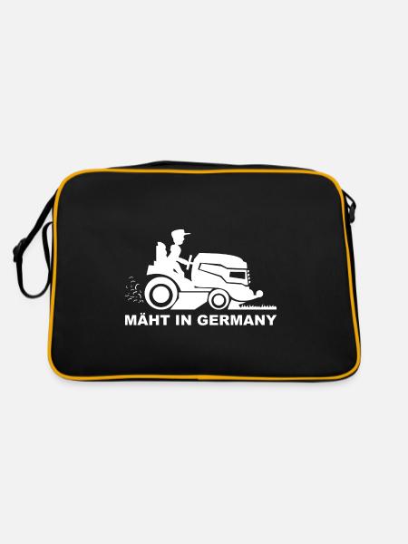 MÄHT IN GERMANY Rasenmäher Rasenmähen - Retro Tasche - Schwarz/Gold - Hinten
