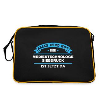 Medientechnologe Siebdruck Design für stolze Profi - Retro Tasche - Schwarz/Gold - Hinten