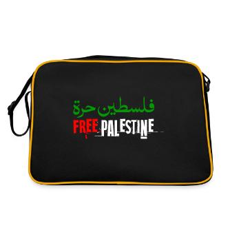 Support Palestine gratuit avec oeuvre d'art arabe palestinien - Sac Retro - noir/or - Dos