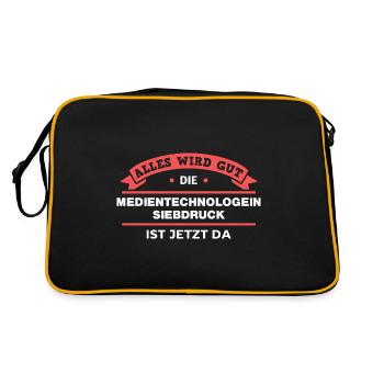 Medientechnologin Siebdruck Design für Profis - Retro Tasche - Schwarz/Gold - Hinten