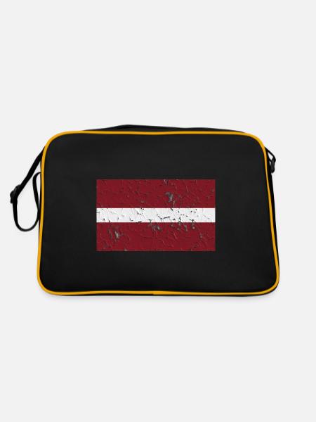 Geschenk für Lettland - Retro Tasche - Schwarz/Gold - Hinten